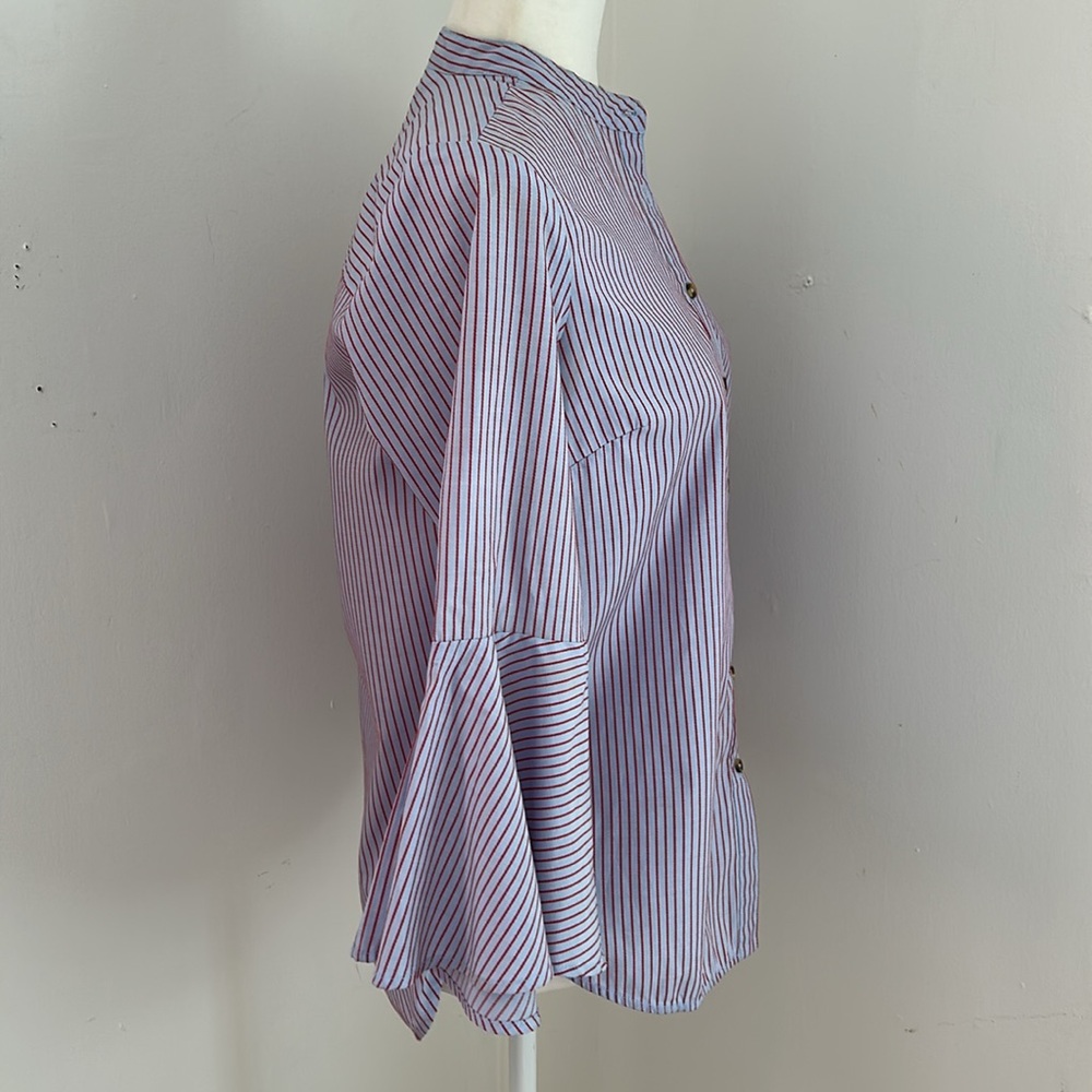 Maeve Red and Blue Small Striped Bell Sleeved Blouse sz 4 - Picture 4 of 7